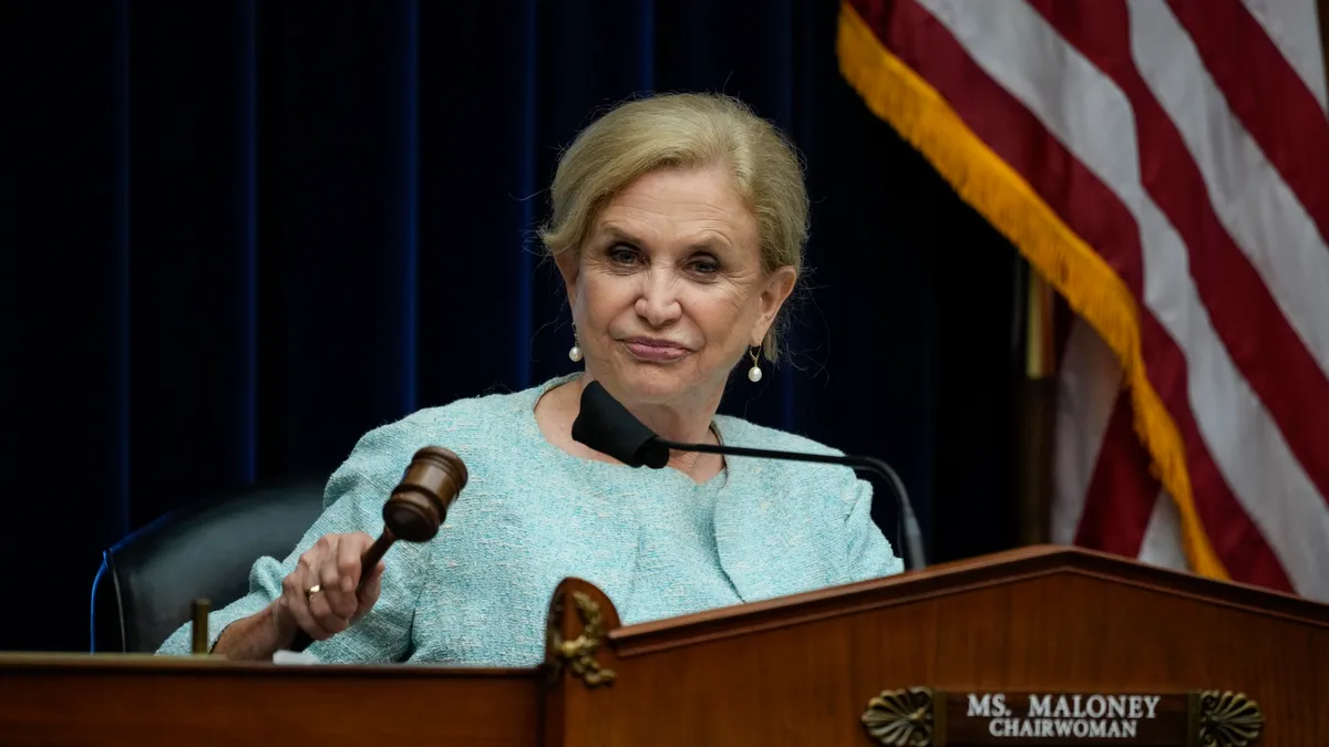 Committee chair Rep. Carolyn Maloney, D-N.Y., gavels in a hearing of the House Oversight Committee about infant deaths associated with the Rock 'n Play Sleeper sold by Fisher-Price.